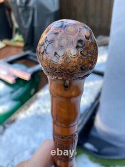 Antique Meiji Period Japanese Bamboo Carved Samurai Walking Cane Stick Rare