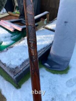 Antique Meiji Period Japanese Bamboo Carved Samurai Walking Cane Stick Rare