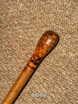Antique Mexican Walking Stick Cane Hand Carved Pattern & Lizard Root Ball Top