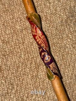 Antique Mexican Walking Stick Cane Hand Carved Pattern & Lizard Root Ball Top