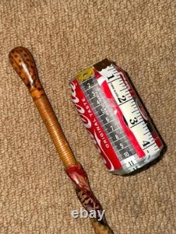 Antique Mexican Walking Stick Cane Hand Carved Pattern & Lizard Root Ball Top