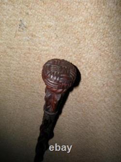 Antique Nautical Scottish Walking Stick/Cane With Hand-Carved Turks Head & Snake