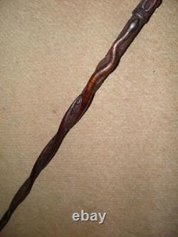 Antique Nautical Scottish Walking Stick/Cane With Hand-Carved Turks Head & Snake