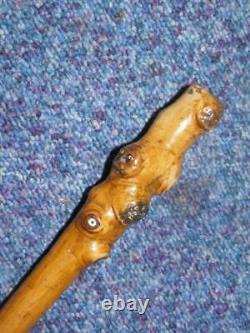 Antique Noh Mask Faces Japanese Hand Carved Treen Holly Swagger Stick