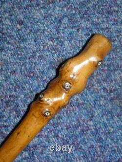 Antique Noh Mask Faces Japanese Hand Carved Treen Holly Swagger Stick
