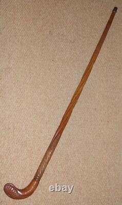 Antique Oak Scottish Sunday Golfing Walking Stick- Intricate Hand-Carved Pattern