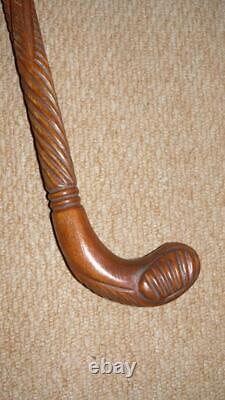 Antique Oak Scottish Sunday Golfing Walking Stick- Intricate Hand-Carved Pattern