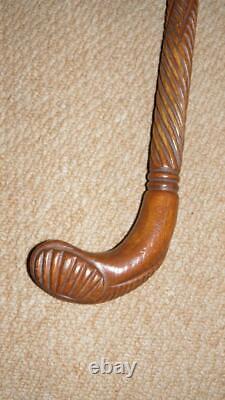 Antique Oak Scottish Sunday Golfing Walking Stick- Intricate Hand-Carved Pattern