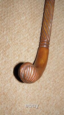 Antique Oak Scottish Sunday Golfing Walking Stick- Intricate Hand-Carved Pattern