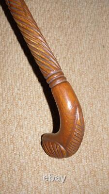 Antique Oak Scottish Sunday Golfing Walking Stick- Intricate Hand-Carved Pattern