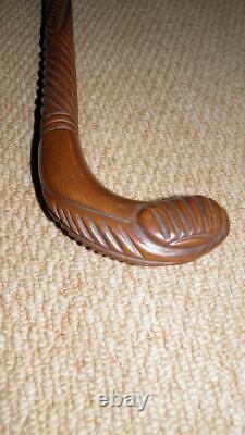 Antique Oak Scottish Sunday Golfing Walking Stick- Intricate Hand-Carved Pattern