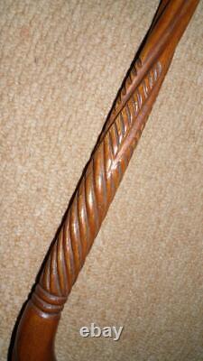 Antique Oak Scottish Sunday Golfing Walking Stick- Intricate Hand-Carved Pattern