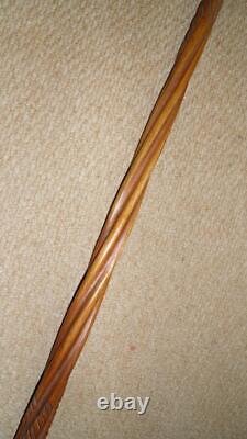 Antique Oak Scottish Sunday Golfing Walking Stick- Intricate Hand-Carved Pattern