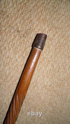 Antique Oak Scottish Sunday Golfing Walking Stick- Intricate Hand-Carved Pattern