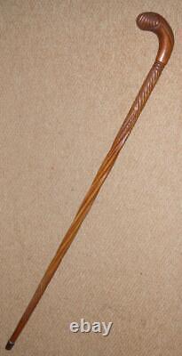 Antique Oak Scottish Sunday Golfing Walking Stick- Intricate Hand-Carved Pattern