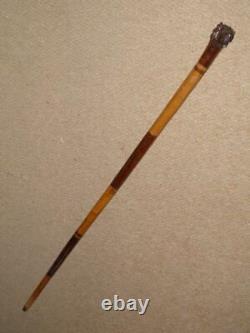 Antique Oak Sections Walking Stick/Cane With Hand-Carved Lions Head Top 96cm