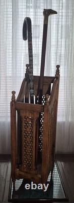Antique Oak Umbrella Walking Stick Stand, Carved Feature Panels XMAS PRICE DROP