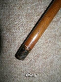 Antique Oak Walking Stick/Cane Hand-Carved Field Mouse Glass eyes Corn Maze