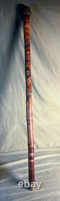 Antique Old Hand Carved Bamboo Wood Asian Chinese Japanese Cane Walking Stick