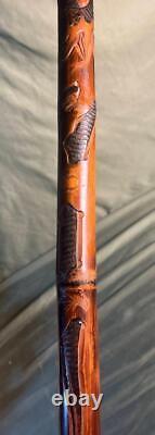 Antique Old Hand Carved Bamboo Wood Asian Chinese Japanese Cane Walking Stick