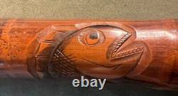 Antique Old Hand Carved Bamboo Wood Asian Chinese Japanese Cane Walking Stick