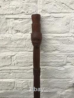 Antique Old Tribal Carved Head Wooden Walking Stick