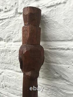 Antique Old Tribal Carved Head Wooden Walking Stick