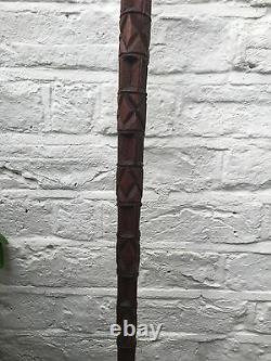 Antique Old Tribal Carved Head Wooden Walking Stick