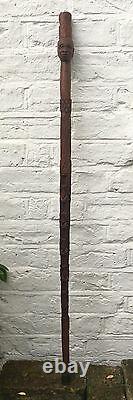 Antique Old Tribal Carved Head Wooden Walking Stick