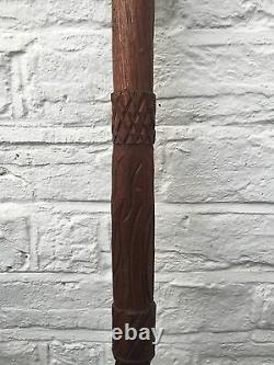 Antique Old Tribal Carved Head Wooden Walking Stick