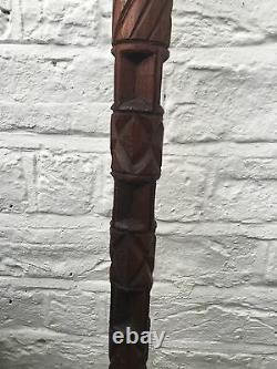 Antique Old Tribal Carved Head Wooden Walking Stick