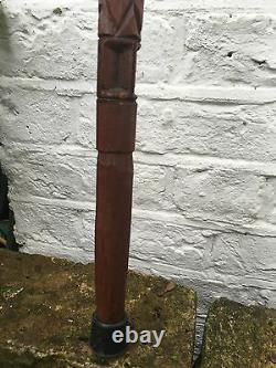 Antique Old Tribal Carved Head Wooden Walking Stick