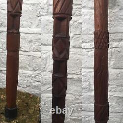 Antique Old Tribal Carved Head Wooden Walking Stick