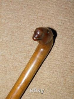 Antique Olive Wood Greek Kepkypa (Corfu) Stick With Hand-Carved Man & Horse Top
