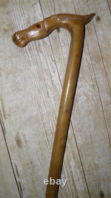 Antique Olive Wood Greek Kepkypa Corfu Walking Stick /Cane Hand-Carved Horse