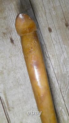 Antique Olive Wood Greek Kepkypa Corfu Walking Stick /Cane Hand-Carved Horse