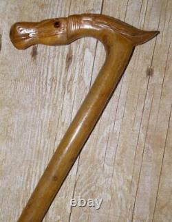 Antique Olive Wood Greek Kepkypa Corfu Walking Stick /Cane Hand-Carved Horse