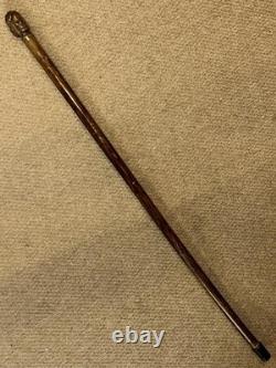 Antique Olive Wood Greek Kepkypa Corfu Walking Stick Hand-Carved 3 Faced Man