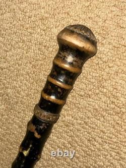 Antique Olive Wood Greek Kepkypa Corfu Walking Stick Hand-Carved Flower Top