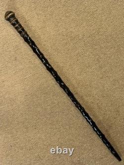 Antique Olive Wood Greek Kepkypa Corfu Walking Stick Hand-Carved Flower Top