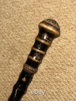 Antique Olive Wood Greek Kepkypa Corfu Walking Stick Hand-Carved Flower Top
