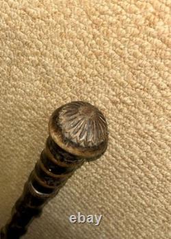Antique Olive Wood Greek Kepkypa Corfu Walking Stick Hand-Carved Flower Top