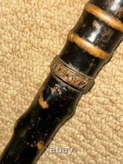 Antique Olive Wood Greek Kepkypa Corfu Walking Stick Hand-Carved Flower Top