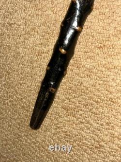 Antique Olive Wood Greek Kepkypa Corfu Walking Stick Hand-Carved Flower Top