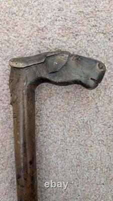 Antique Olive Wood Greek Kepkypa Corfu Walking Stick Hand-Carved Horse Handle