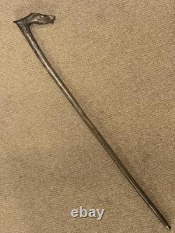 Antique Olive Wood Greek Kepkypa Corfu Walking Stick Hand-Carved Horse Handle