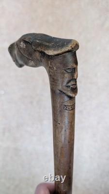 Antique Olive Wood Greek Kepkypa Corfu Walking Stick Hand-Carved Horse Handle