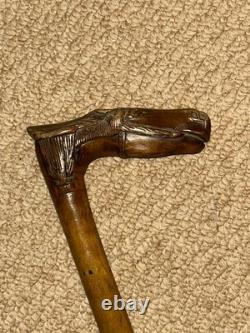Antique Olive Wood Greek Kepkypa Corfu Walking Stick Hand-Carved Horse Handle