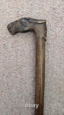 Antique Olive Wood Greek Kepkypa Corfu Walking Stick Hand-Carved Horse Handle