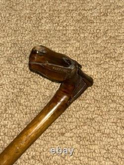 Antique Olive Wood Greek Kepkypa Corfu Walking Stick Hand-Carved Horse Handle